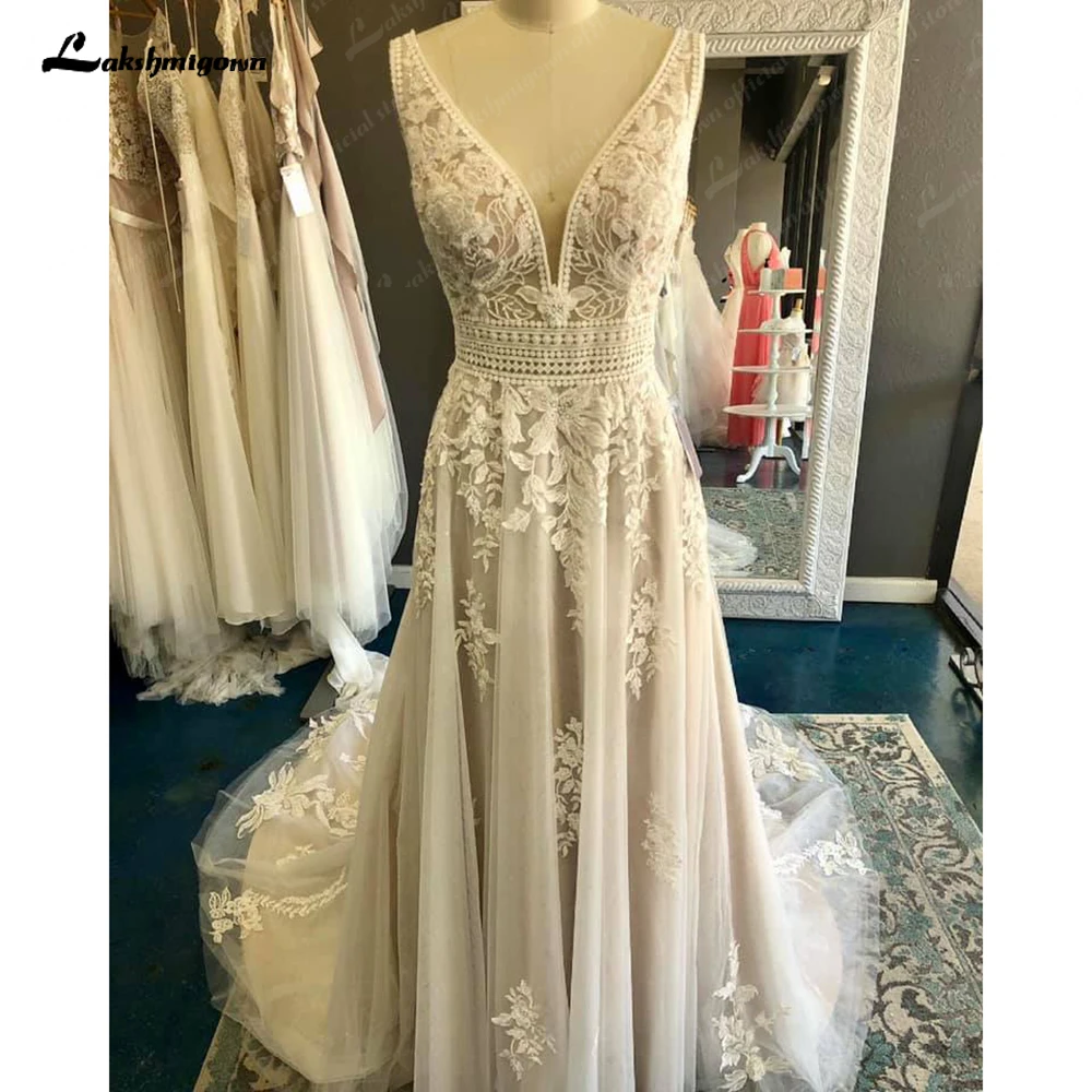 

Lakshmigown Vestido Princess A Line Boho Lace Wedding Dress Sleeveless 2024 Open Back Beach vestido para boda playa Wedding Gown