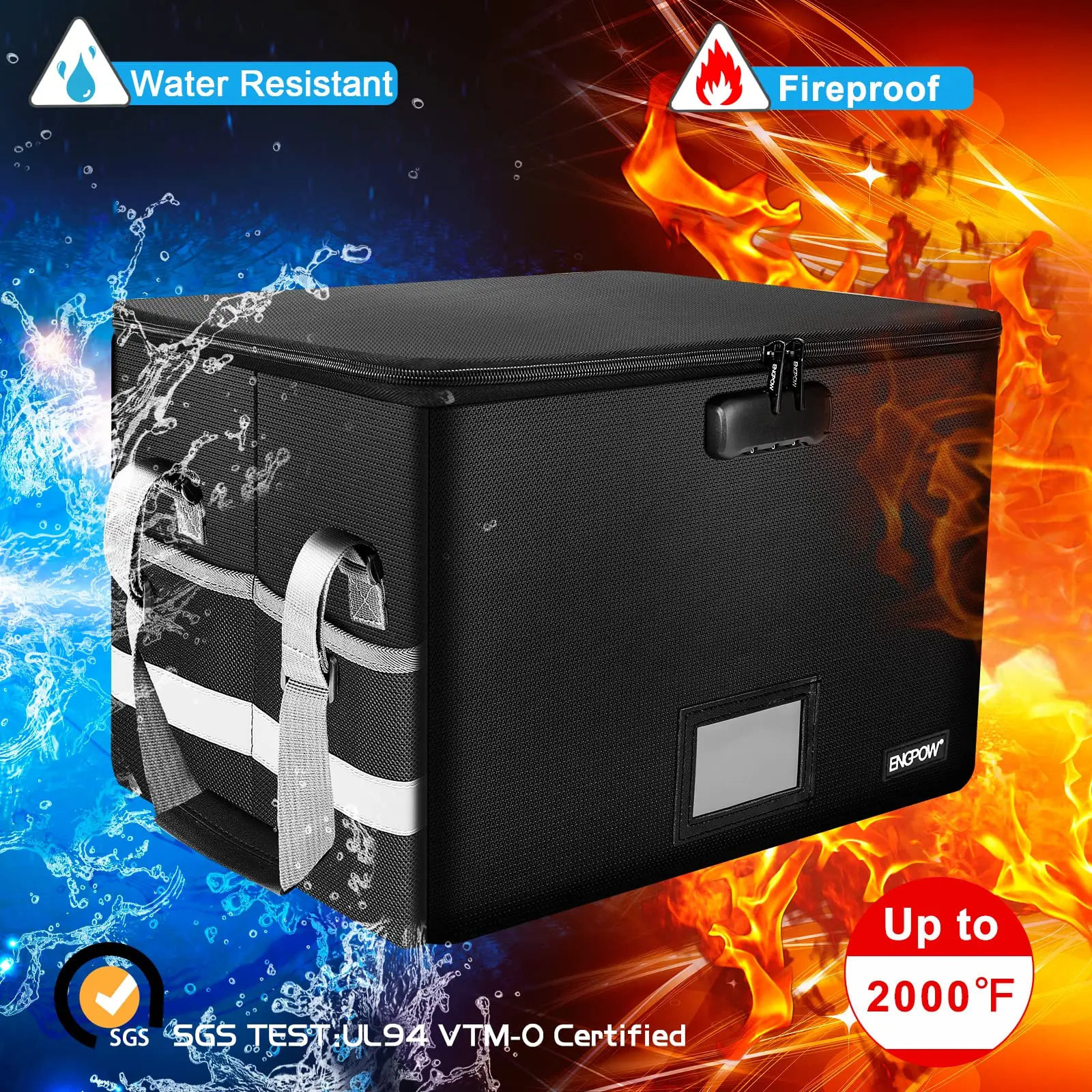 File Box with Lock,Fireproof Box File Storage Organizer Anti-Static Box,Collapsible Fireproof Document Filing with Handl