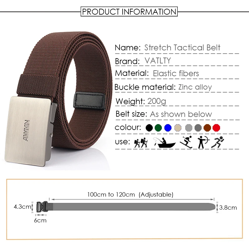 VATLTY Silber Elastische Gürtel Männer Quick Release Legierung Schnalle 105 cm-125 cm Stretch Gürtel Männlich Outdoor Wandern Angeln hüftgürtel Weibliche – Detail 3