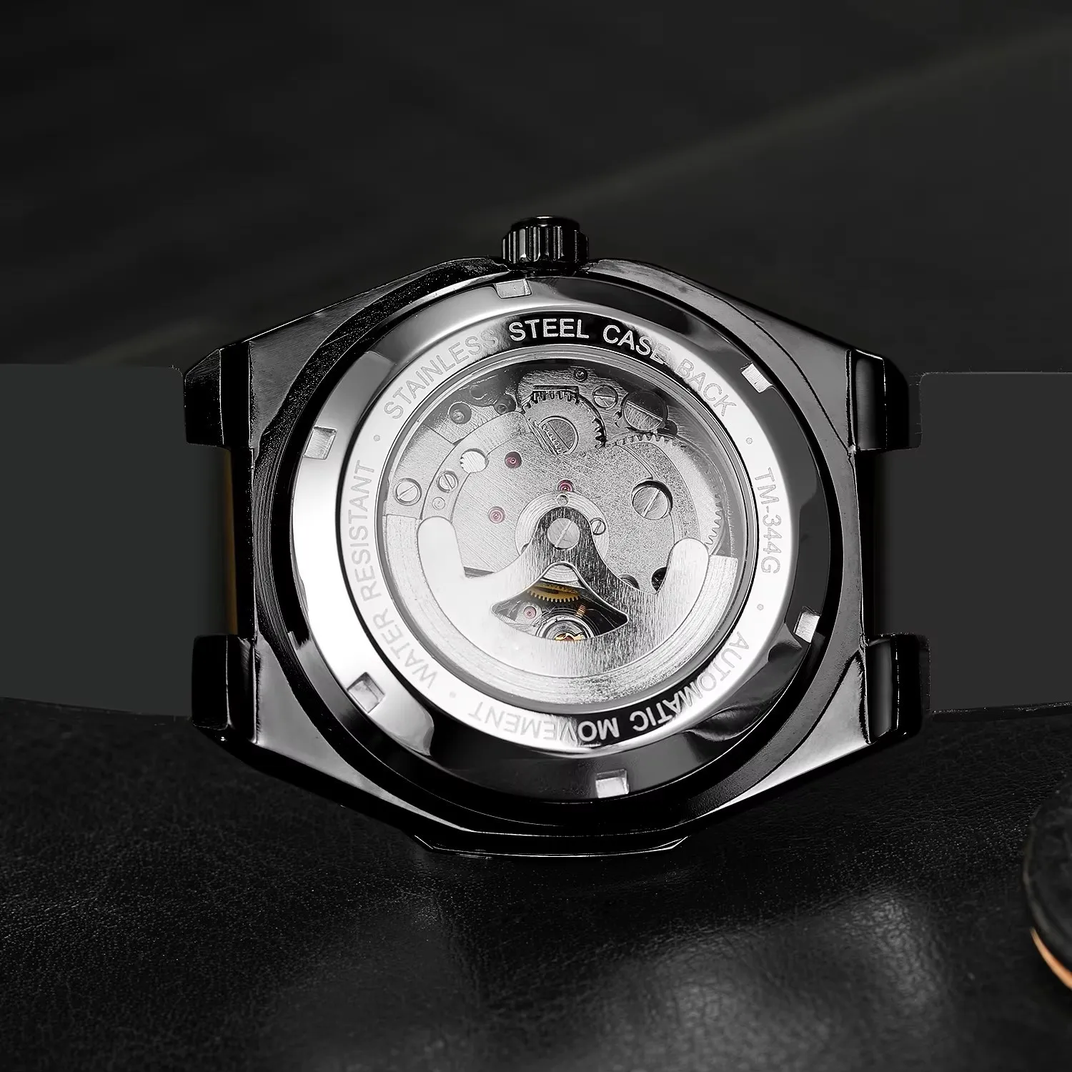 Forsining original European American Style Men's Fashion Casual Silver Hollow Skeleton Rubber Band Automatic Mechani
