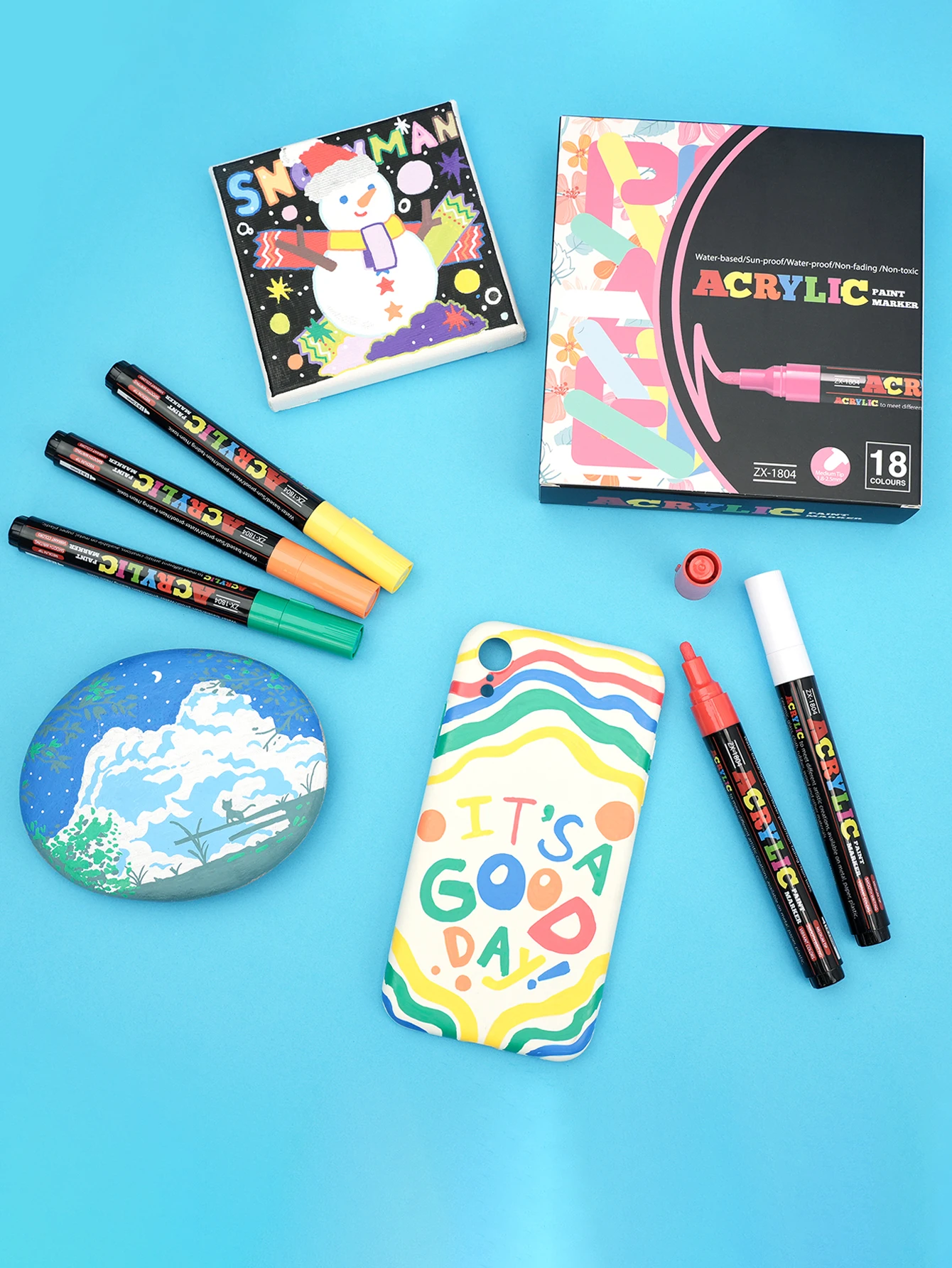 72가지 색상, 6가지 주요 색상 구성, 각 색상 12개, 수성 아크릴 마커, 얇은 스트로크와 넓은 스트로크 모두 사용 가능한 이중 팁, 다양한 재료에 적합, 아트 드로잉, DIY 공예 장식 펜, 방수 및 속