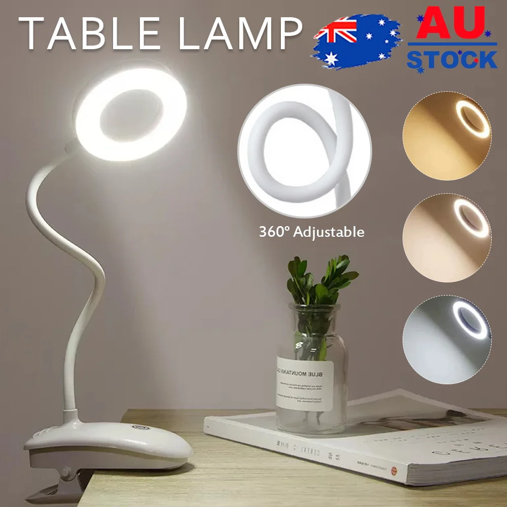 Portable Rechargeable Led Night Light Bedside Table Desk Lamp for Office Student Reading Book Eye Protection with Folding Clamp