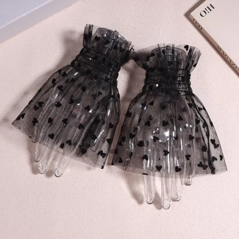 1쌍의 네일 팁 디스플레이 슬리브 패션 액세서리 네일 아트 하트 튤 사진 장갑 가짜 주름 커프스 매니큐어 촬영용