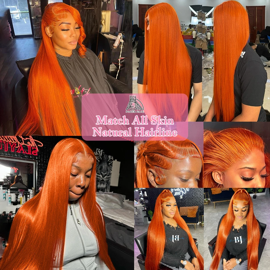 Straight Ginger Orange Colored 13x4 Lace Front 13x6 Lace Frontal human hair wig 30 40 Inches
