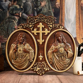 Sacred Heart of Jesus and Heart of Mary Jesus Christ, Jesus Wall Decor, Religious Saint Statue, Complete Catholic Christmas Gift 1