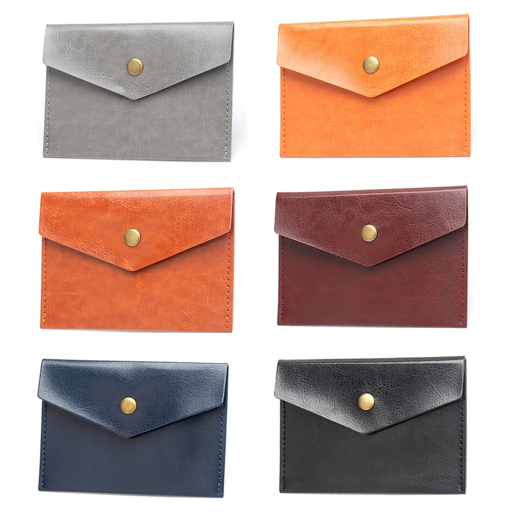 

Мини-конверт из искусственной кожи, держатель для визиток, простой кошелек для карт с пряжкой, Ультратонкий чехол для хранения документов и документов с кармашком для мелочи