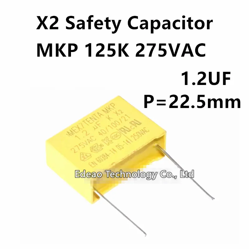 

10 шт./лот Новый предохранительный конденсатор X2 125K 275VAC MPX MKP 1,2 UF 275V 10% X2 275V125K pitch22,5 мм 27,5 мм Полиэфирные пленочные конденсаторы