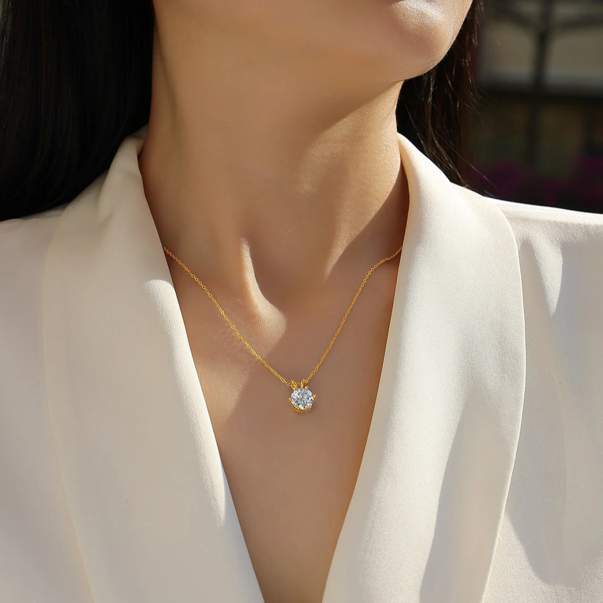 Genuine Classic 6-Claw Necklace Real 14K Gold 1ct 2ct 3ct Moissanite Diamond Pendant for Woman Lovers' Wedding Bridal Jewelry 6