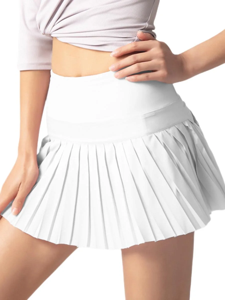 

Women Solid Color Yoga Skirt Side Drawstring High Waist Double-Layer Quick-Dry Fitness Workout Running Tennis Skorts with Pocket