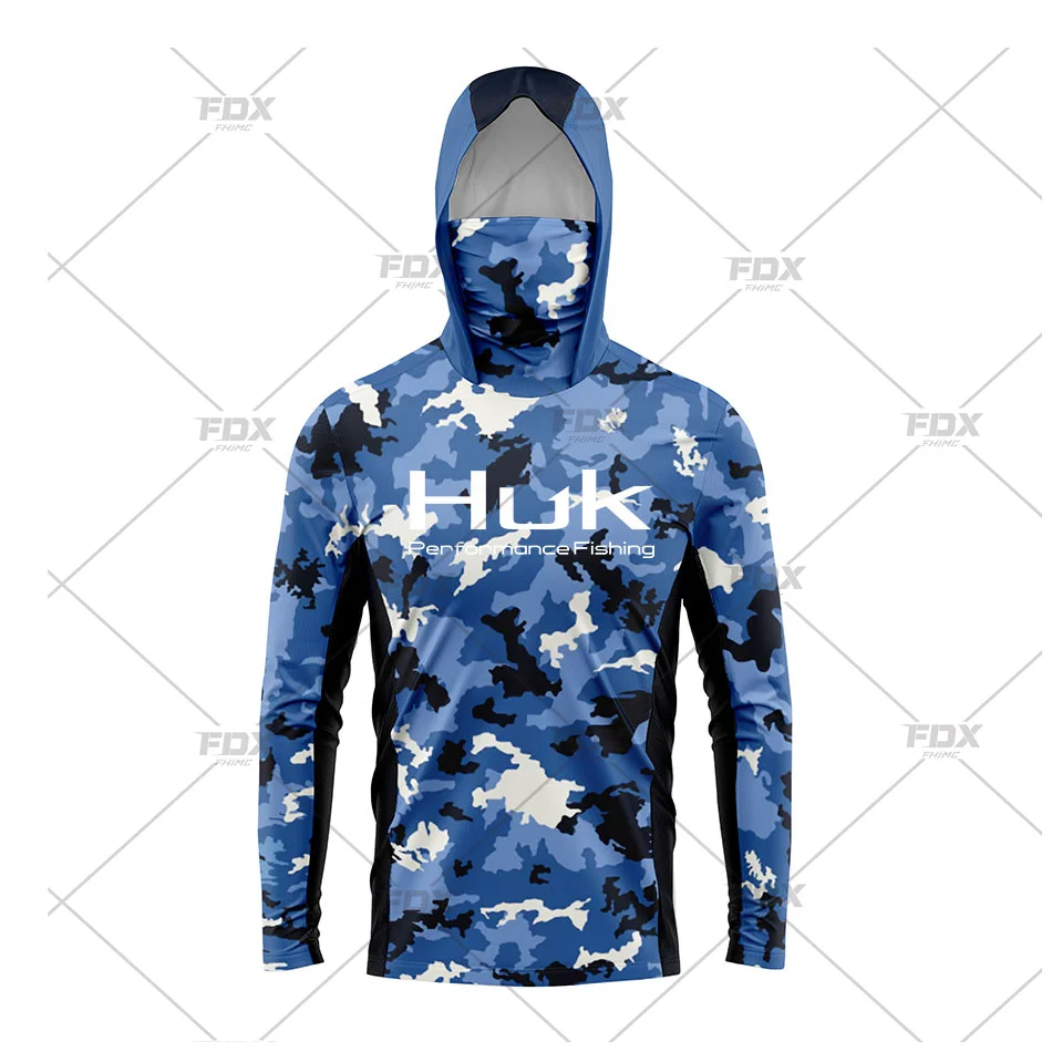 HUK Fishing New Fishing Shirts Upf 50 Long Sleeve Hooded Face Cover Camisa Pesca Tops UV Protection Face Mask Clothes