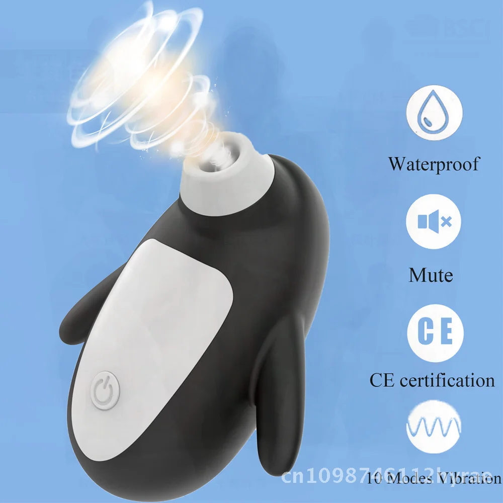 Orissi Sucking Penguin Breast Massager Silicone Sex Toy for Women Vagina Tongue Licking Black And White Adult Toy
