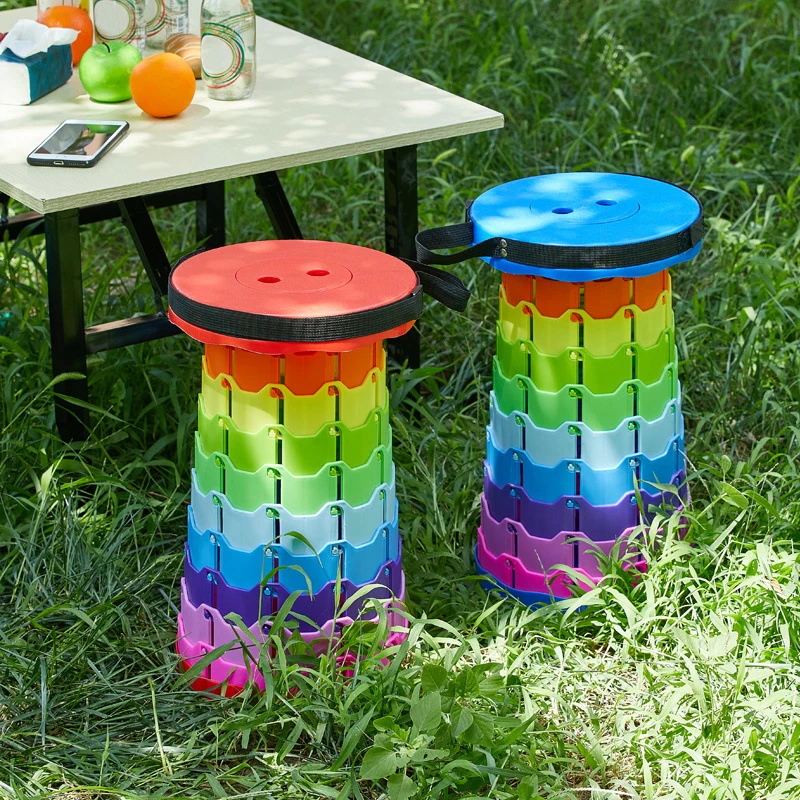 The Latest Portable Fun Casual Round Folding Chair Adjustable Plastic Fishing Stool Rainbow Telescopic Stooltool