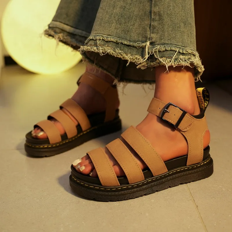 Platform Summer Shoes Women Sandals Narrow Band Vintage Square Toe Cross Strap Thong Sandals V Shape Design Chunky Shoes Women