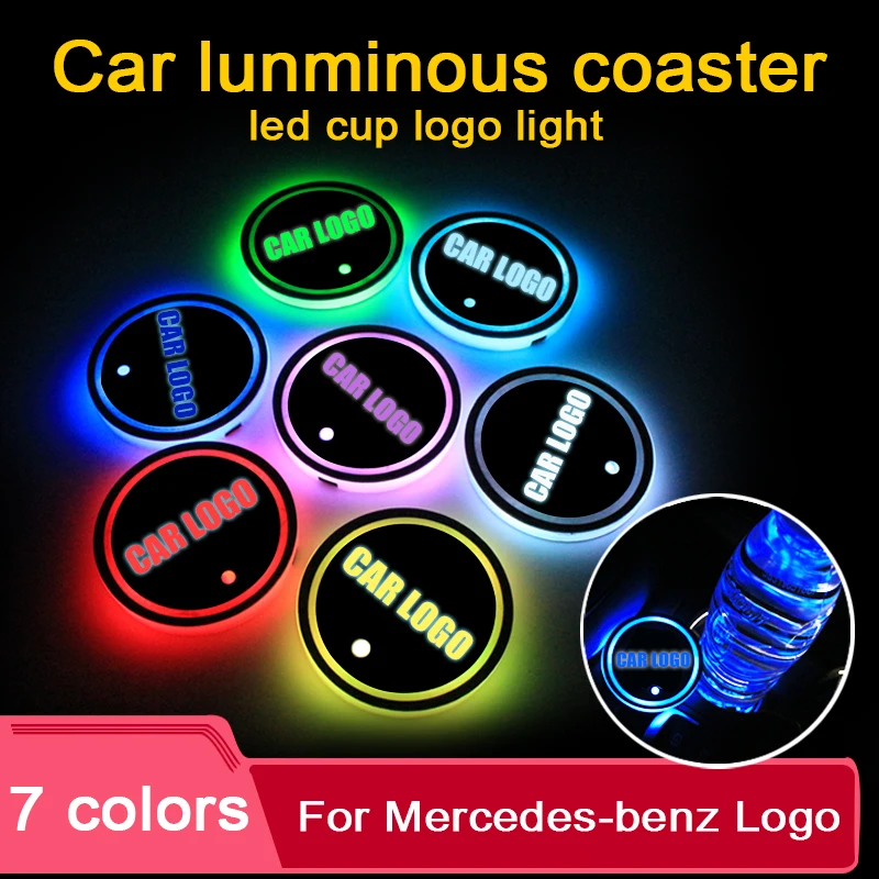 2Pcs Car Interior Water Coaster 7 Colors LED Light Smart Cup Mat For  Mercedes Benz Interior Accessories