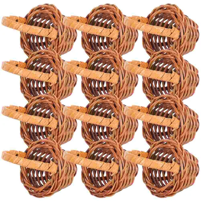 12pcs Mini Woven Basket Flower Storage Basket Dollhouse Flower Basket Small Easter Candy Gift Container Party Favor Decor Box 1