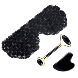 New Natural Obsidian Sleep Eye Mask Jade Roller Gua Sha Massage Tools Cold Therapy Health Beauty Skin Care Massager for Face