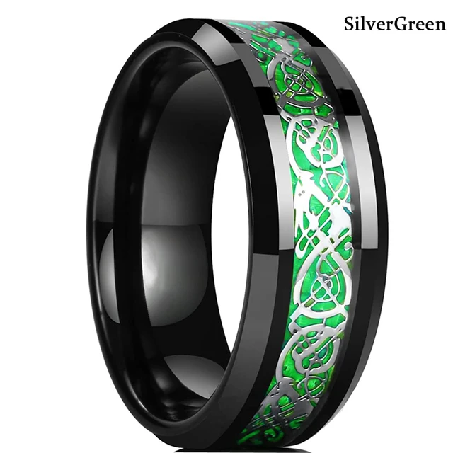 90695-344dcb.jpg Bague celtique en acier inoxydable pour homme, 21 couleurs, 8 mm, incrustation de dragon rouge, vert, noir, fibre de carbone, alliance, bijoux, taille 6-13