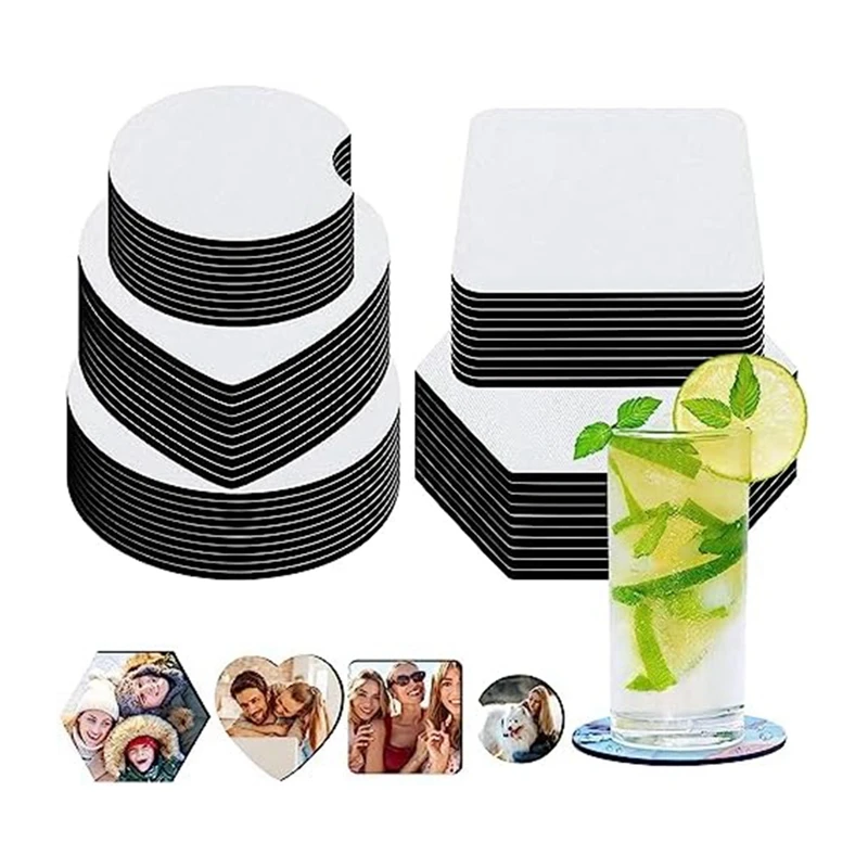 

50Pcs Sublimation Blank Car Coasters Square Blank Coasters 5 Styles, For Sublimation Diycrafts Sublimation Transfer
