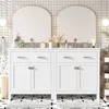 60" Modern White Bathroom Vanity Set With Double Vanities (Separate), Double Ceramic Sinks, Adjustable Shelf, Soft Close Doors A 3