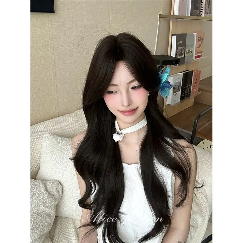 LUPU Long Straight Hair Internet Celebrity Daily Lolita Looks White Natural Diagonal Bangs Full Head Cover for Women