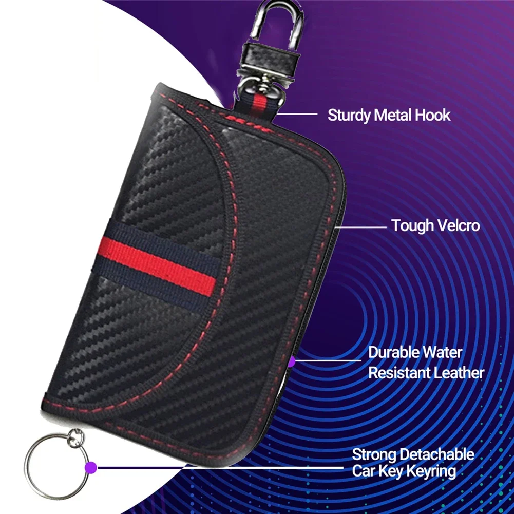 1pc Leather Car Key Cover Car Key Signal Blocker Faraday Bag Keyless Fob RFID Blocking Pouch Case 12.7*8cm key case,key case cover,remote control case cover,car key blocker,car key shielding box,faraday key fob protector