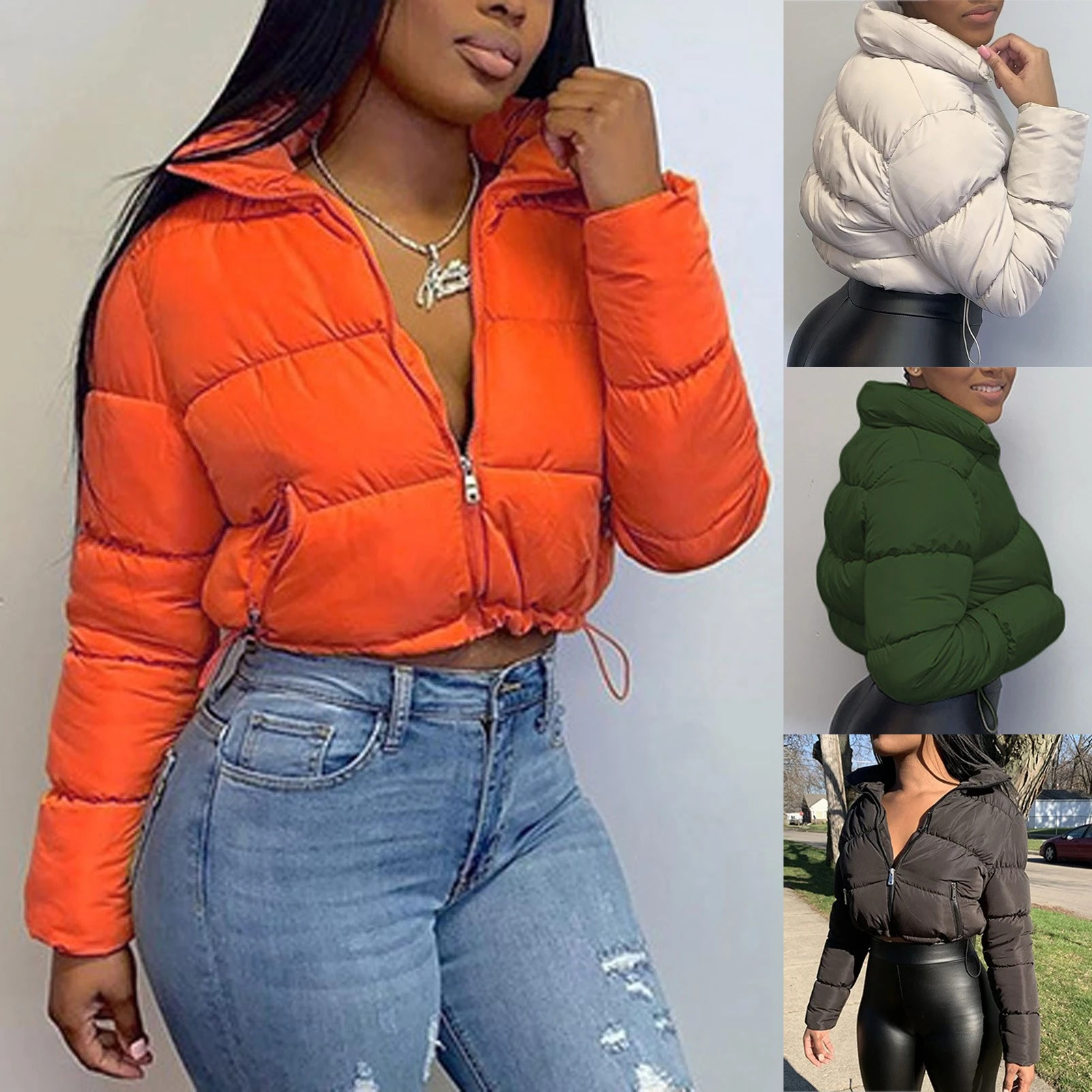 corta acolchada para mujer, abrigo cálido de moda, de cuello alto, invierno, novedad de | - AliExpress