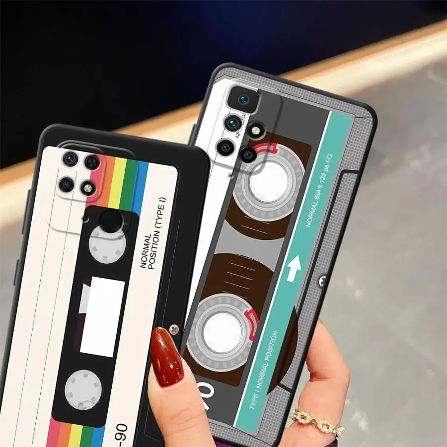 Black Soft Phone Cover with Retro Cassette Tape Design