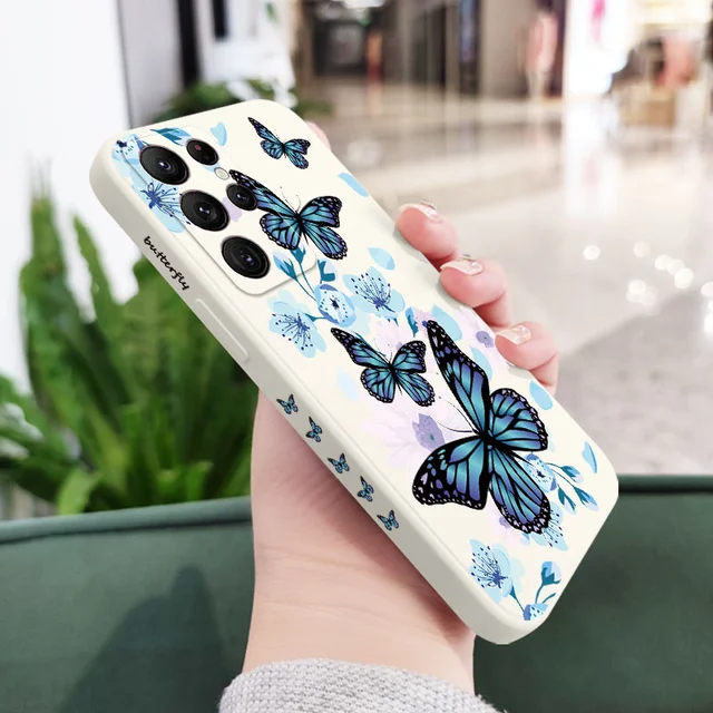 Aurora Butterfly Phone Case For Samsung Galaxy S22 S21 S20 Ultra Plus FE S10 S9 S10E Note 20 ultra 10 9 Plus Cover White 1