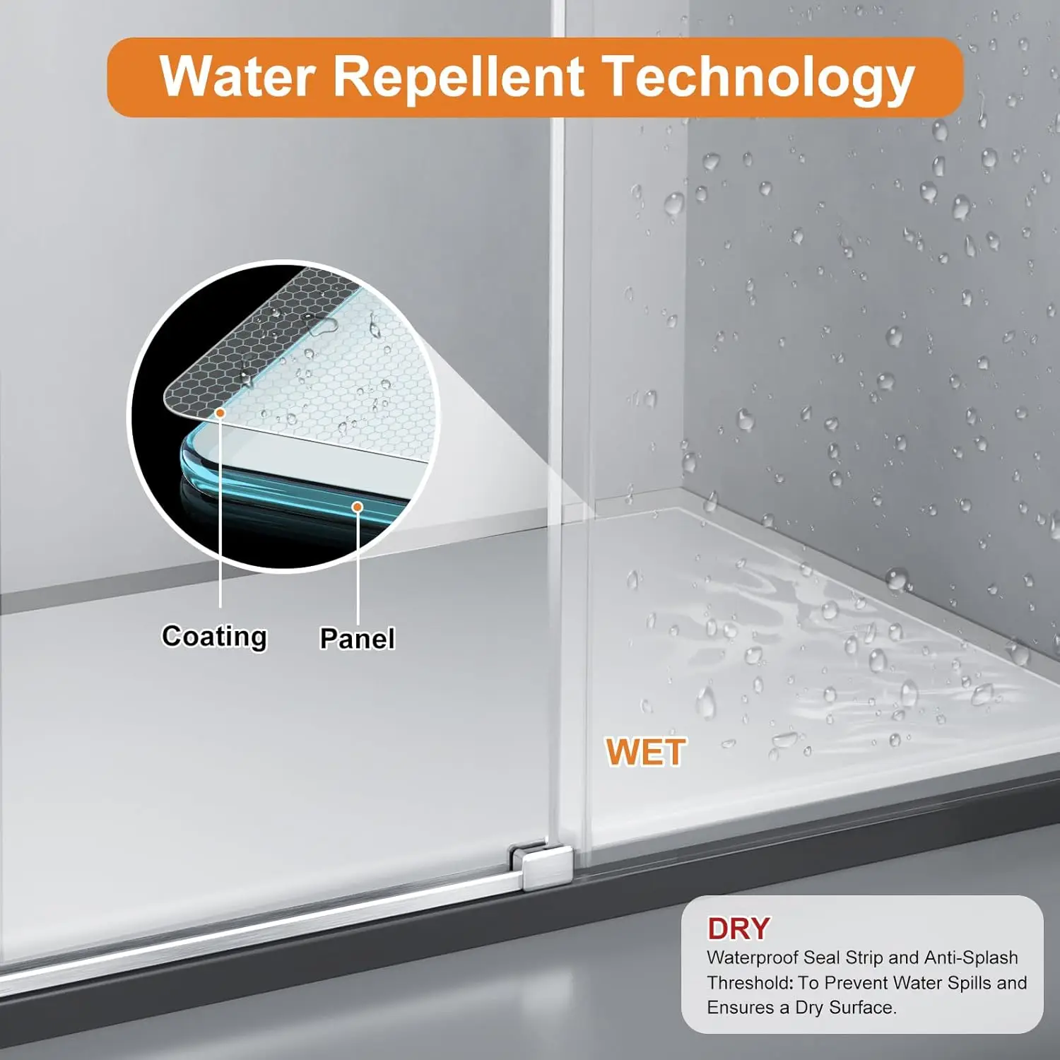 56-60"" W X 72"" H Frameless Sliding Shower Door, Water Repellent Shower Glass Door With 5/16"" (8Mm) Clear Sgcc Tempered 3