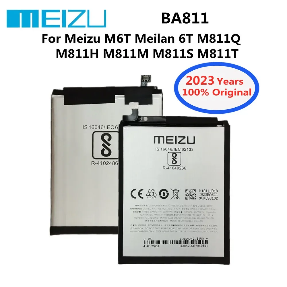 

2023 Years 100% Original Battery BA811 For Meizu M6T Meilan 6T M811H M811M M811Q M811S M811T 3300mAh Phone Bateria