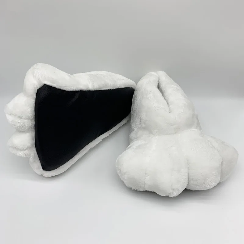 Kreative weiße Häschen-Klauen-Schuhe für Damen, 2025, Frühlingsfell-Slides, warme, flauschige Slip-on-Hausschuhe, Damen-Hausschuhe mit Tierpfoten – Detail 5