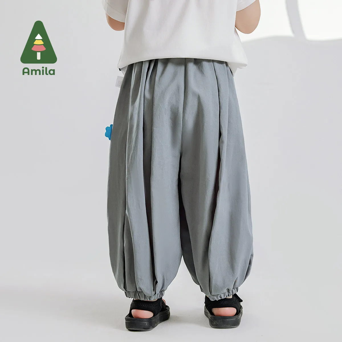 Amila 2024 남아용 밑창 루즈핏 바지, 시원한 통기성, 편안한 단색 바지, 0-6 세, 여름 신상