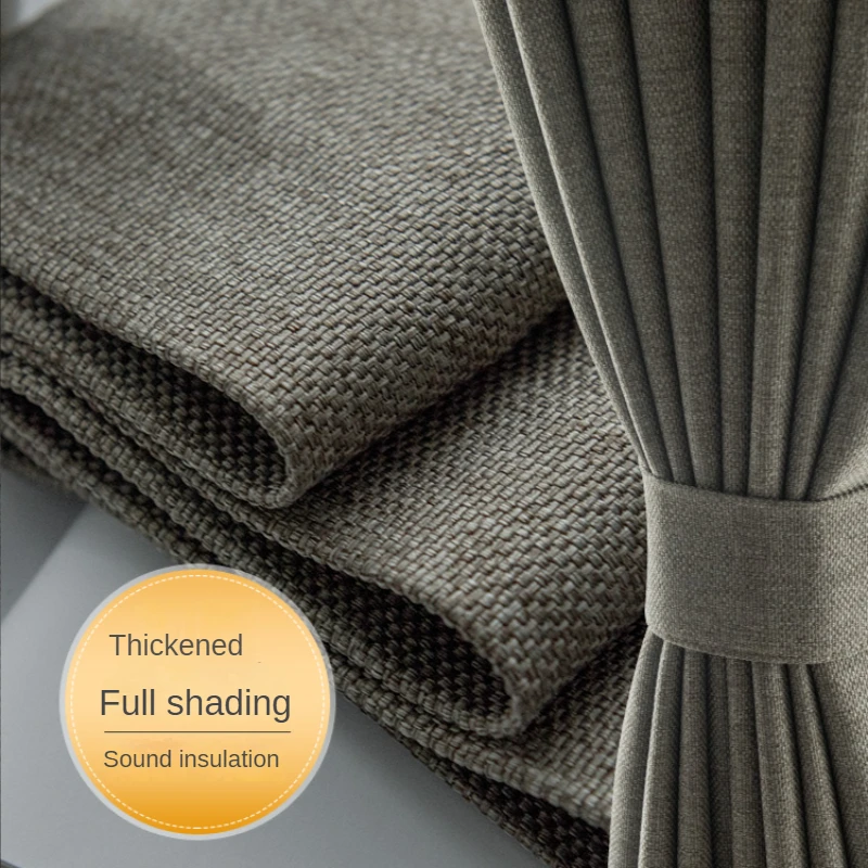 

Ins Cotton Linen Full Blackout Living Room Curtain Light Luxury Thick Study Curtains Sunscreen Heat Insulation Bedroom Drapes