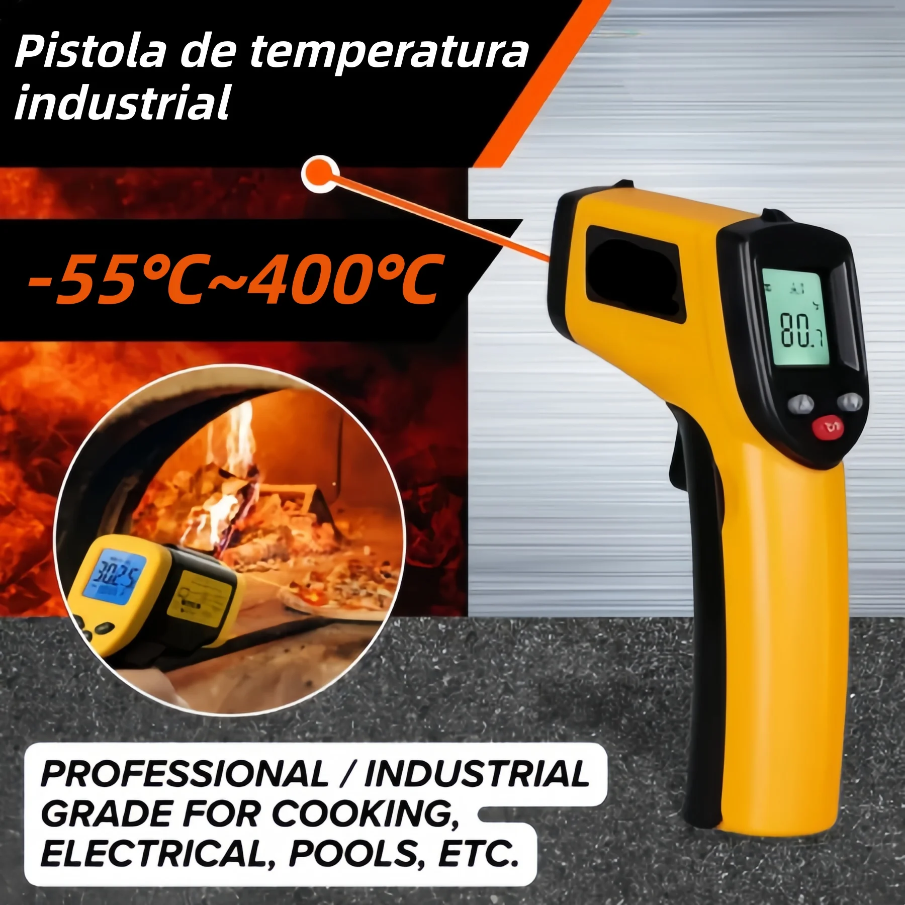 Termômetro Industrial Digital Infravermelho Cozinha Laser Medição Temperatura Industrial -55º- 400ºc