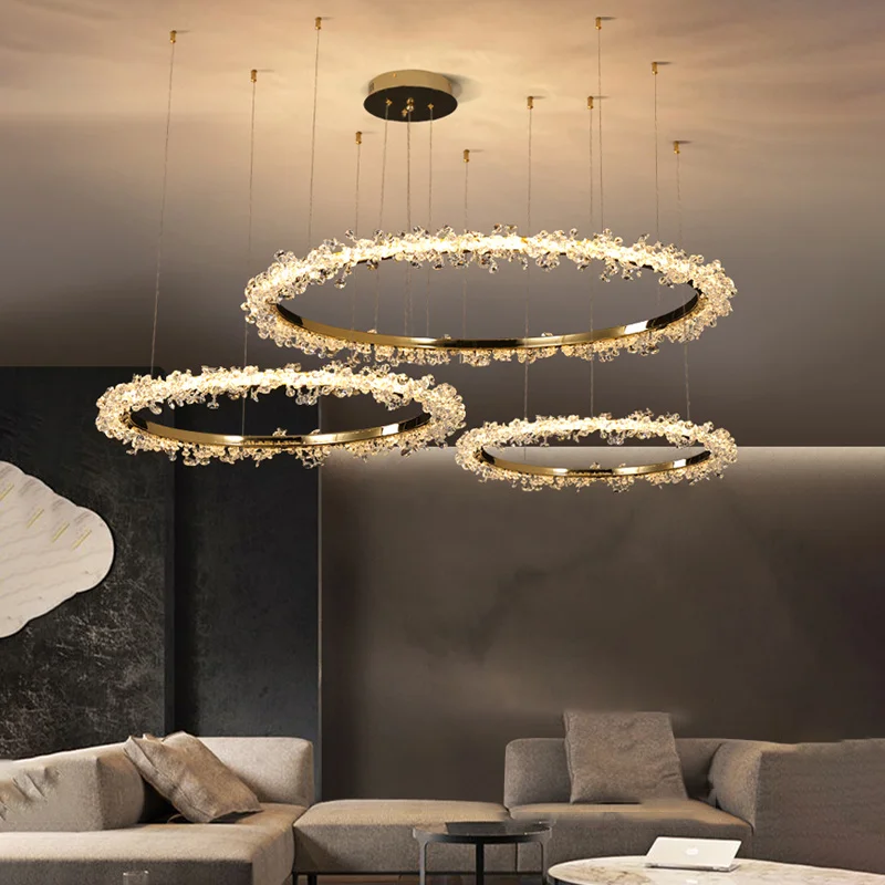 

LED Crystal Chandelier Nordic Modern Dining Room Living Ceiling Lamp Electroplating Halo Crystal Lamp Home Indoor Lighting Lamps