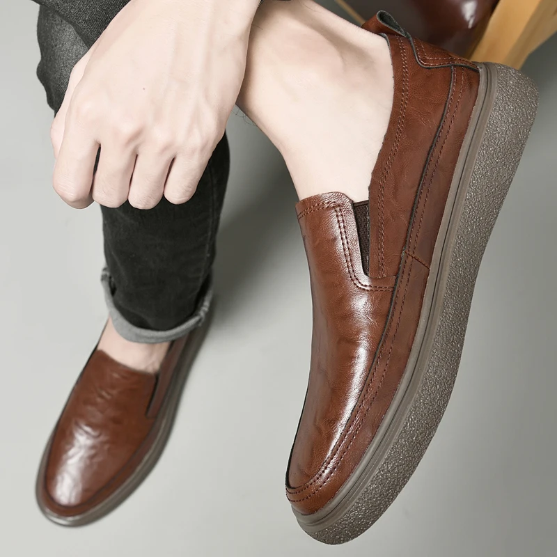 Comfortable Breathable Men's Flats Genuine Leather Mens Loafers Business Casual Driving Shoes Comfortable Sports Walking Shoes 3
