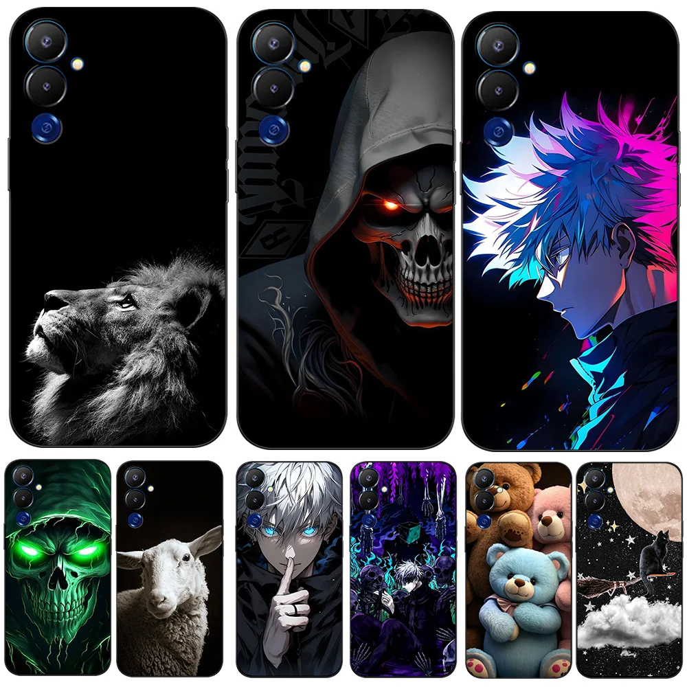 Custodia Per Tecno Pova 4 Lg8N Cover Posteriore Per Telefono In Silicone Custodia In Tpu Nero Funy Skull Skeleton Sheep Lion