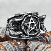 Satan Pentagram Men Rings 316L Stainless Steel Punk Hell Rock Demon Rap Party for Biker Male Friend Jewelry Best Gift Wholesale 1