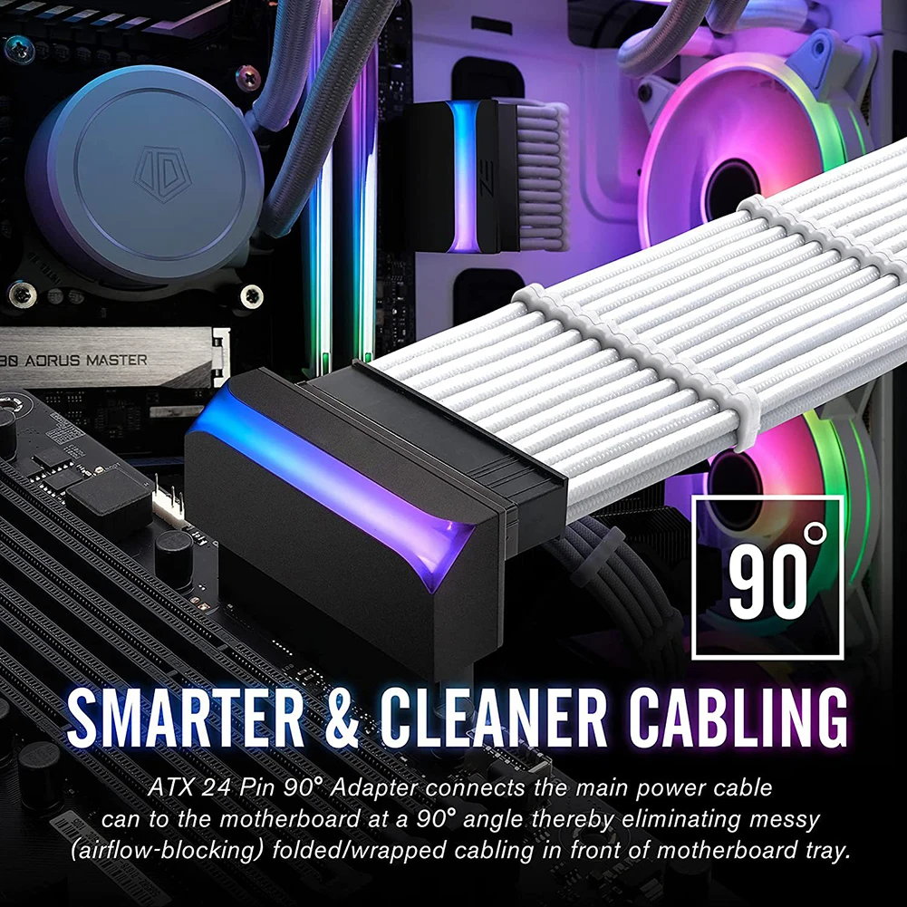 ARGB 메인보드 마더보드 전원 공급 케이블, ATX 24 핀-90 도 전원 플러그 어댑터, 모듈 DIY 장착 액세서리