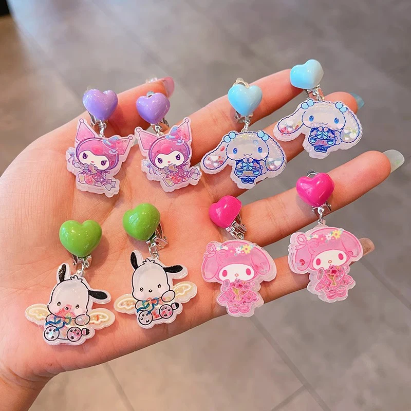 Ear Clip 1Pair Cartoon Sanrio No Piercing Pendant For Women Girls Children