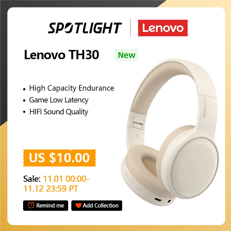 Original Lenovo Th30 Wireless Headphones Bluetooth Earphone 5.0 Foldable Headset Sport Headphone Gaming Fone Bluetooth Earbuds - Earphones & Headphones - AliExpress