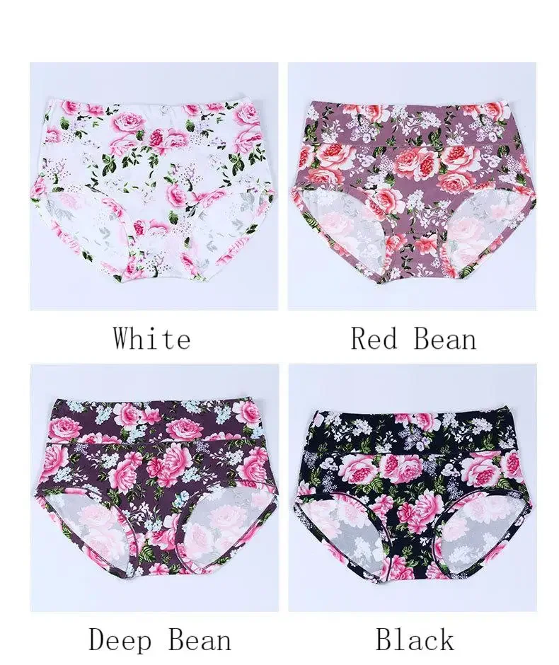 Floral Bamboo Fibre Large Size High Waist Women's Panties