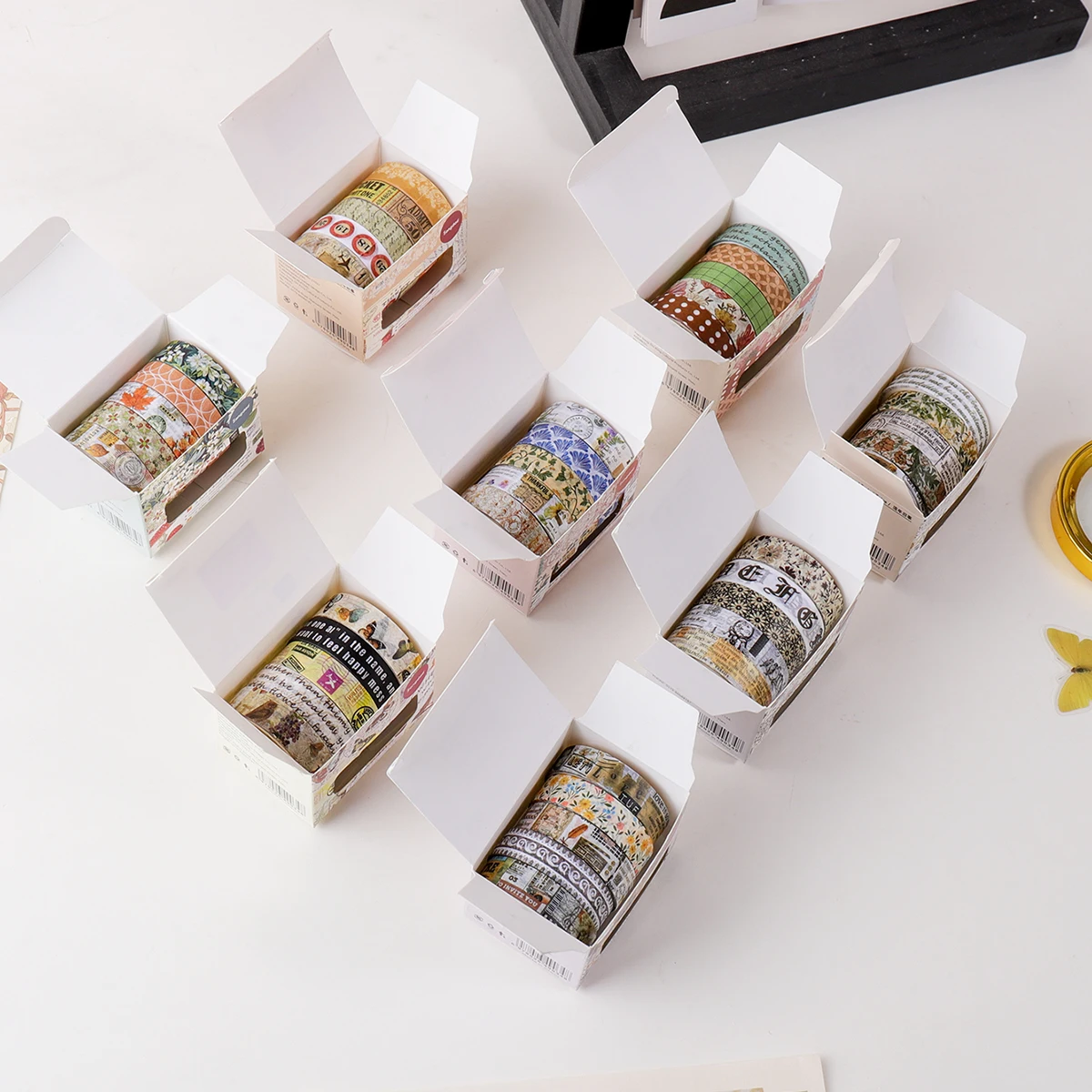 5롤/박스, 레트로 와시 테이프 세트, DIY 핸드북, 소품, 선물 포장 장식, 고급 장식 용품에 적합