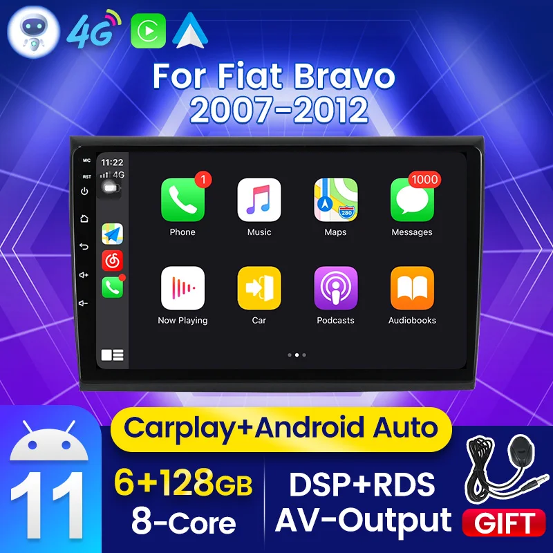 Auto Radio Android 11 For Fiat Bravo 2007 - 2011 2012 2.5D QLED Screen Car  Video Player Multimedia GPS Navigation Carplay NO DVD - AliExpress