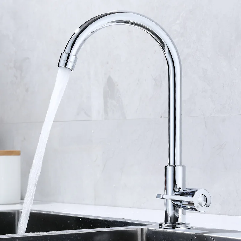 1 Stück Vertikale Küchenarmatur Einzigen Kalten Waschbecken Schnell Öffnen Schwenk Big Bend Edelstahl Chrom Griff Tap Gewinde G1/2'