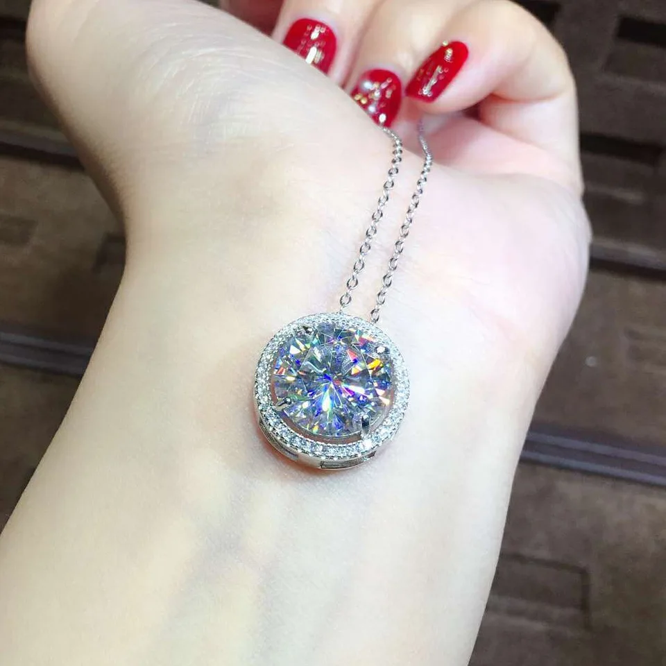 Solitaire 5ct moissanite Diamond Pendant Real 925 Sterling Silver Charm Party Wedding Pendants Necklace For Women Fine Jewelry pendant necklace silver necklace silver pendant silver necklace charms moissanite necklace