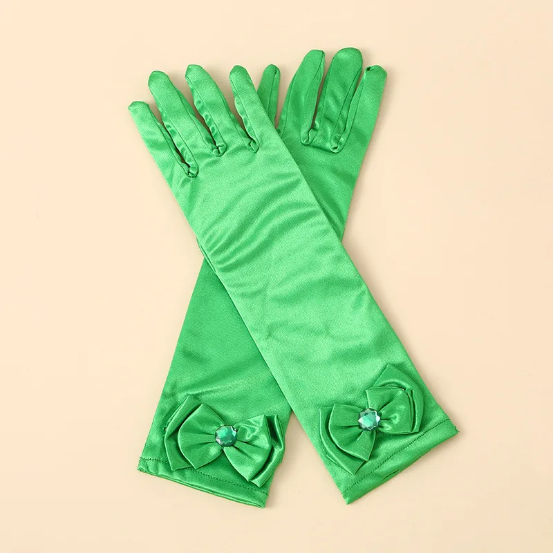 Children Satin Sequins Bow Long Gloves Princess Dance Performance Stage Gloves Girls Solid Full Finger Mittens Accessories