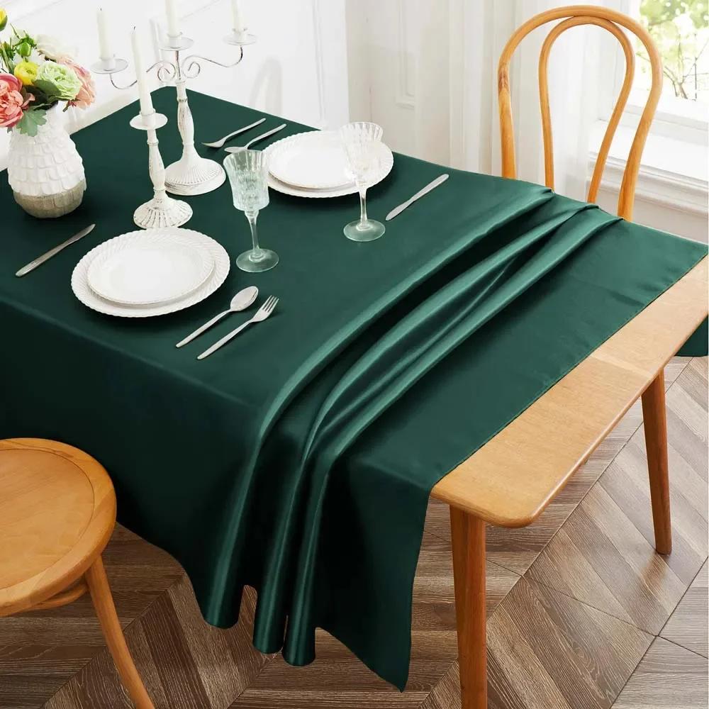 Mantel de satén verde oscuro, cubierta de mesa rectangular, mantel sedoso  brillante, decoración de mesa suave para banquete de fiesta de boda -  AliExpress, image size:1000x1000