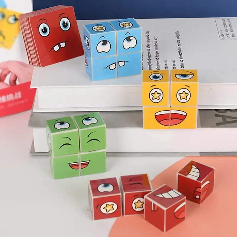 Creative Building Block Puzzle Parent Child Battle Interactive Board Game Toy Ever-Changing Smile Face Cube Anti-Pressure Toy