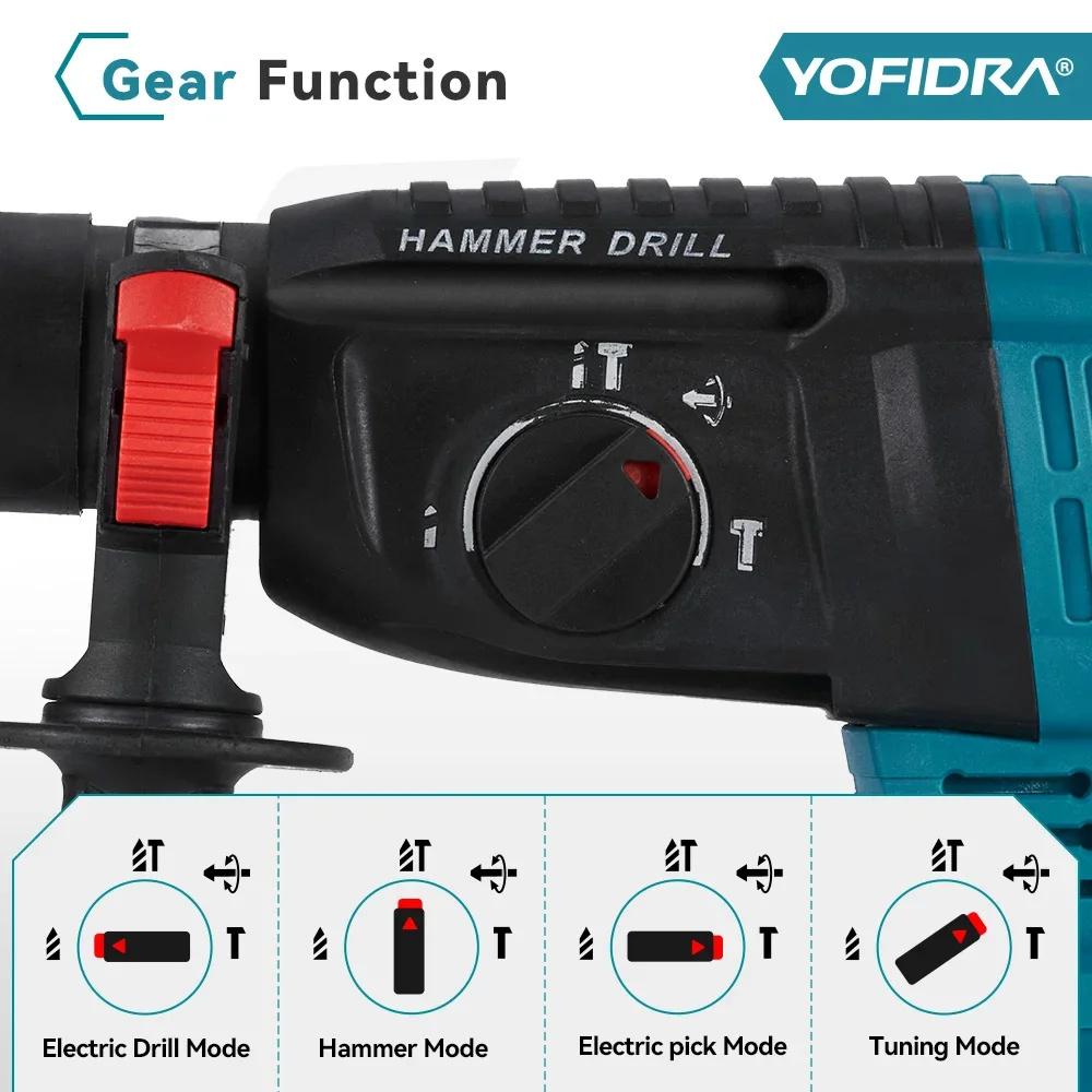 YOFIDRA 26MM Brushless Electric Hammer Drill Multifunctional Rotary Cordless Rechargeable Power Tools For Makita 18V Battery 5